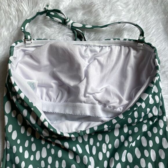 Kona Sol Swimsuit One Piece Green White Polka Dot Shelf Bra Women’s Size Medium - Picture 6 of 10
